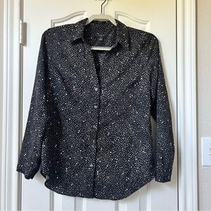 Ann Taylor Black, Purple & White Star Pattern Long Sleeve Blouse Size MP